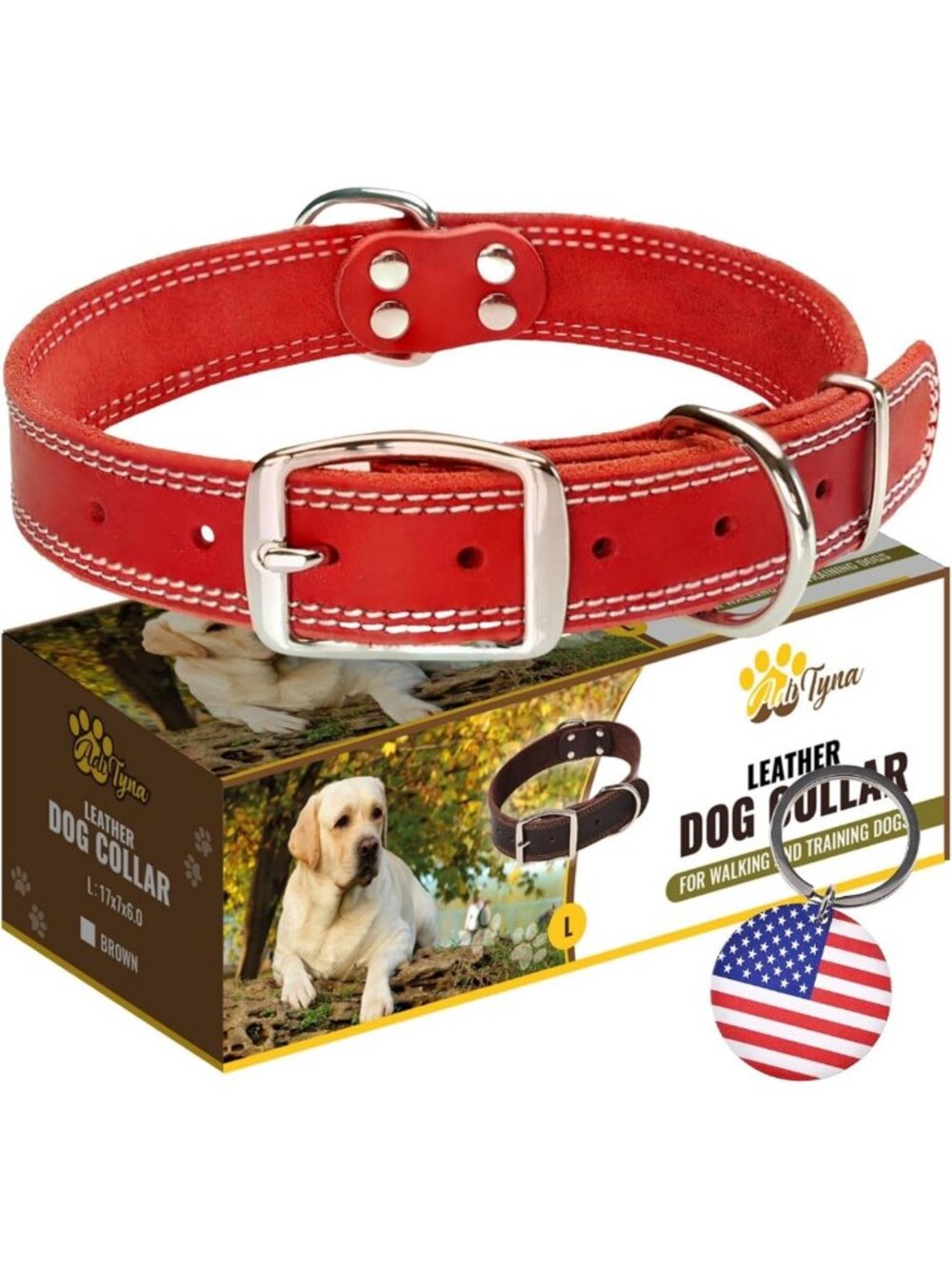 Extra-Large Heavy Duty Red Leather Dog Collar, 22-30 Inches, Durable & Stylish